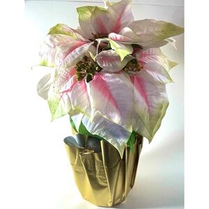 Michael’s Ashland Potted White-Pink Poinsettia Christmas Arrangement Gold Foil